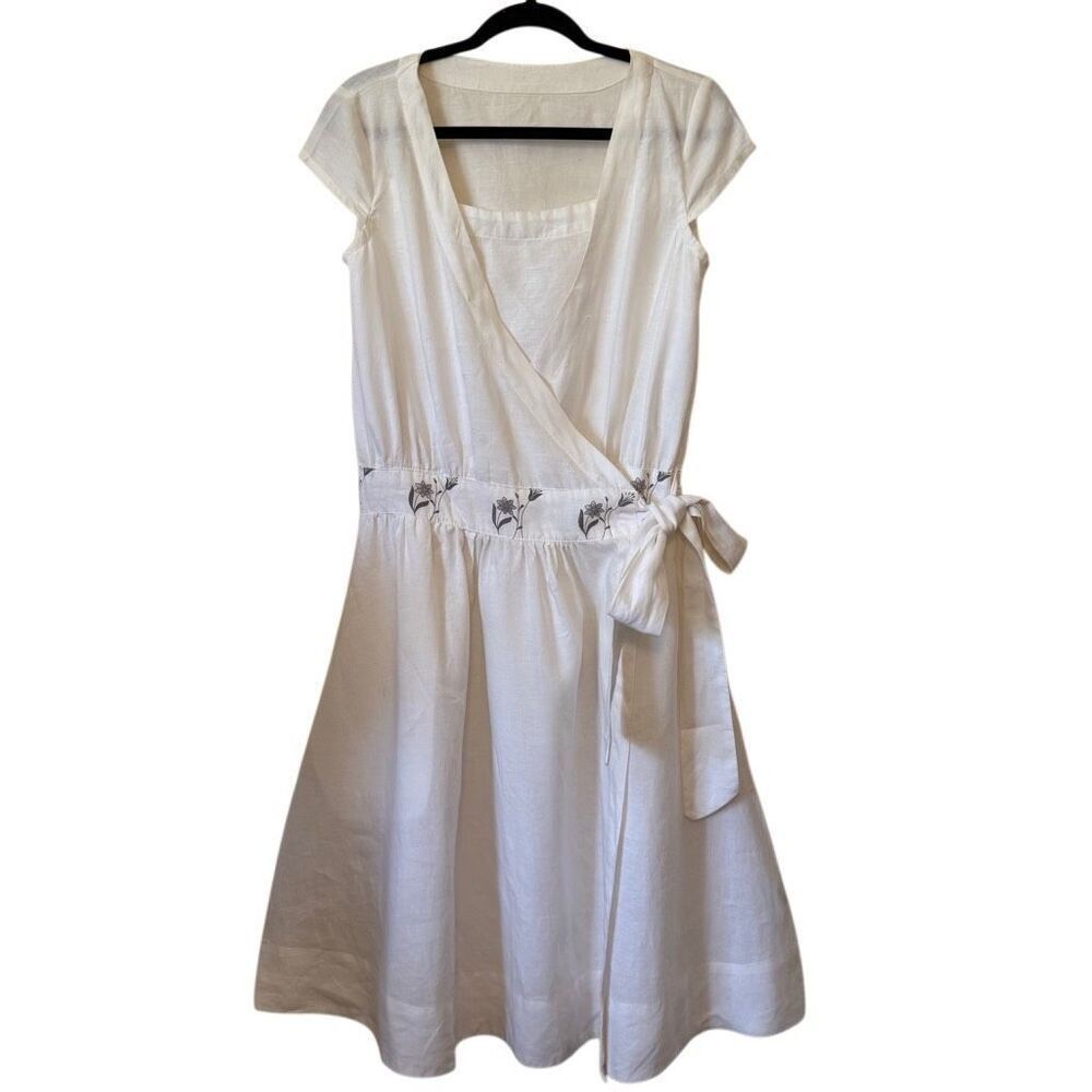 Ivory Hemp Wrap Fit and Flare Dress Sz M